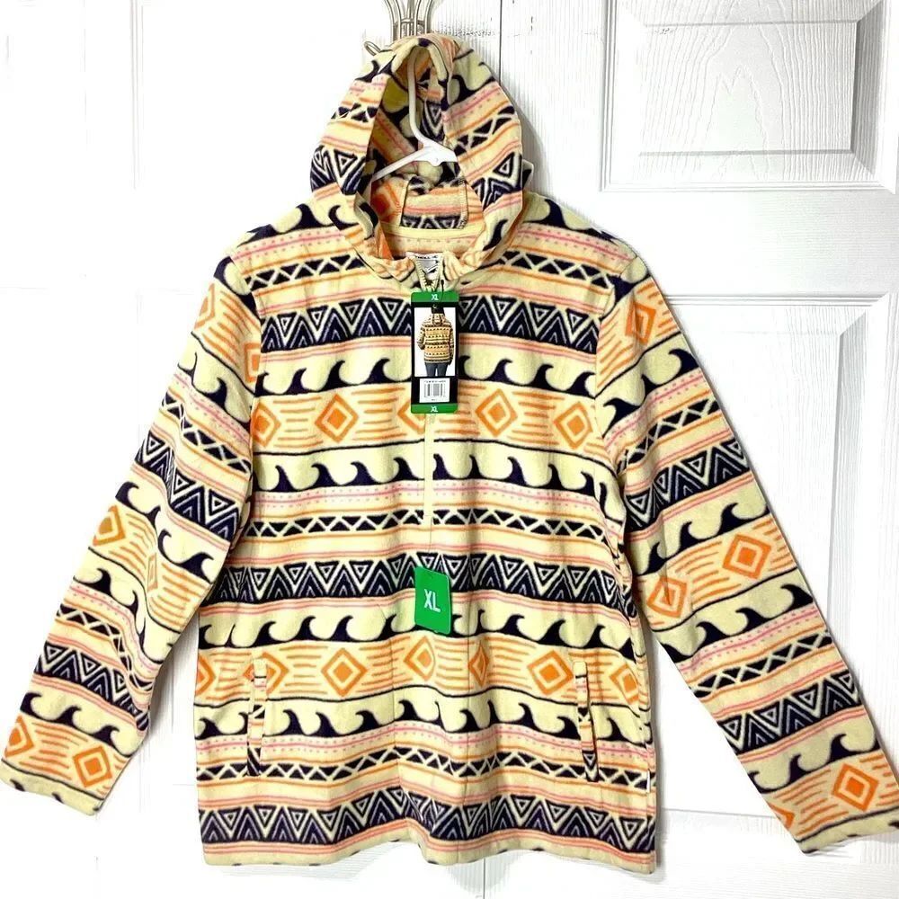 O’Neill Fleece Pullover Jacket NWT Multi Color Hood Quarter Zip XL